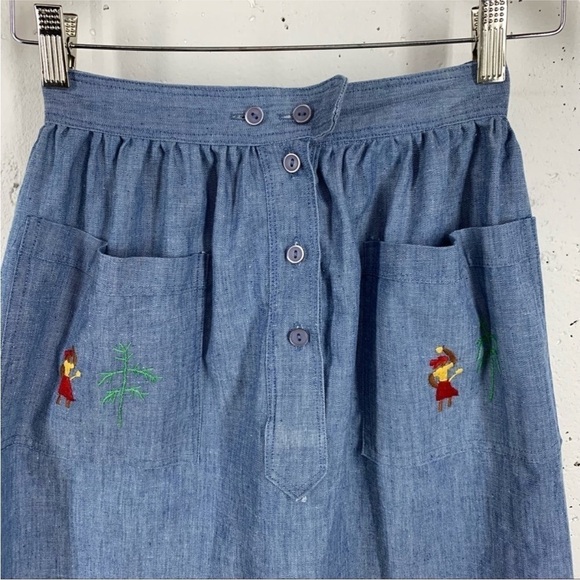Vintage Handmade size Small Blue Embroidered Peasant MIDI Skirt - Picture 7 of 13